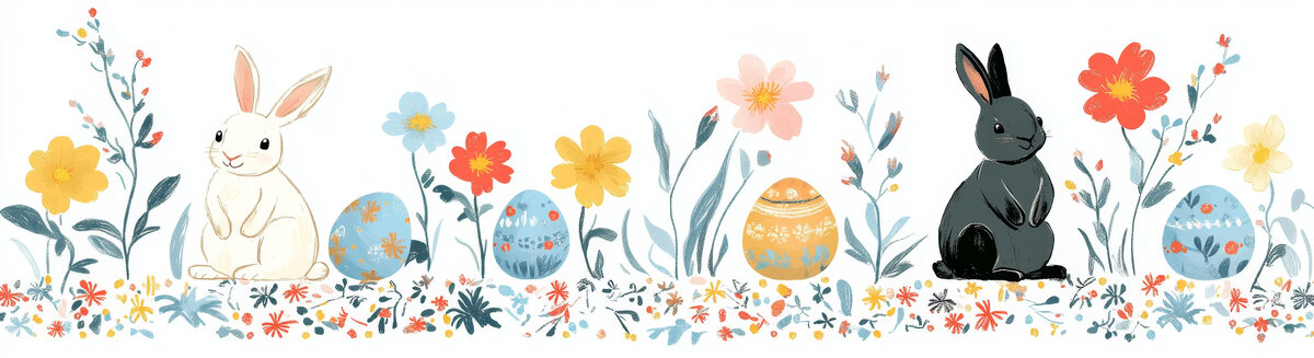 復活節(jié)兔子花卉彩蛋邊框