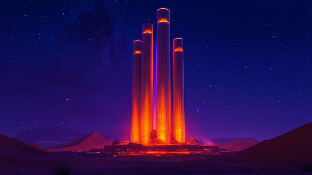 星空下的霓虹沙漠建筑