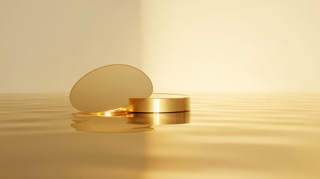 金色幾何形展臺(tái)漂浮水面