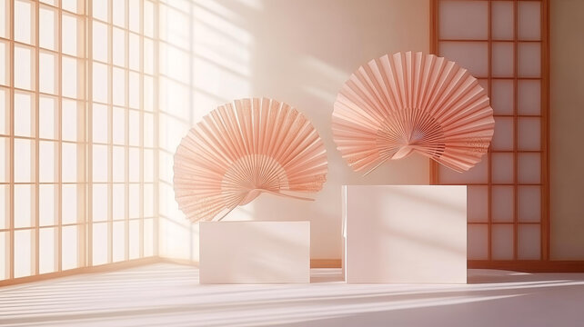 極簡日式風(fēng)紙扇展示背景圖
