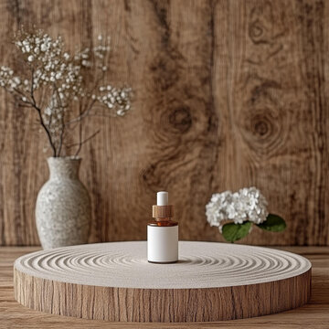 簡約木質(zhì)展示臺(tái)上的護(hù)膚品