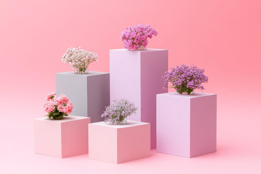 粉嫩花藝立體幾何展臺(tái)