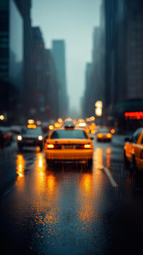 雨夜城市街道上的車(chē)輛