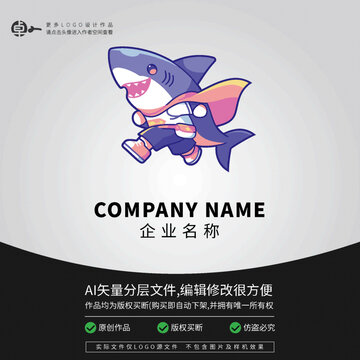 科技超人卡通LOGO鯊魚