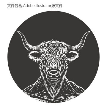 原創(chuàng)牦牛版畫(huà)牛頭插畫(huà)設(shè)計(jì)元素