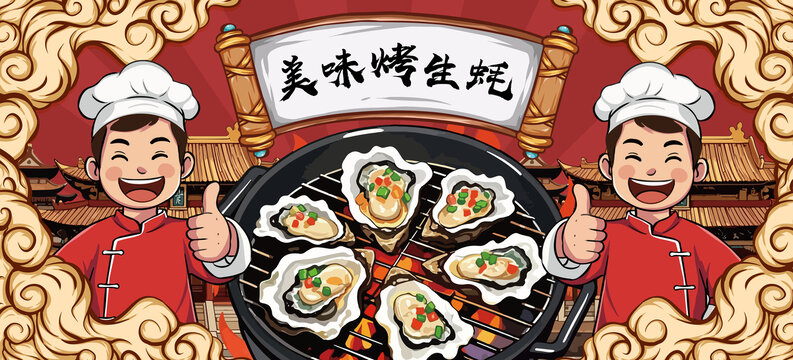 烤生蠔海報插畫