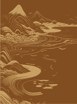 中式國(guó)畫山水底紋