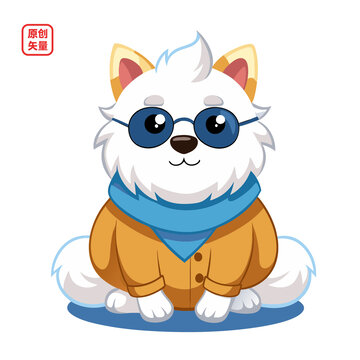 矢量插圖動(dòng)物冬天穿棉衣小貓