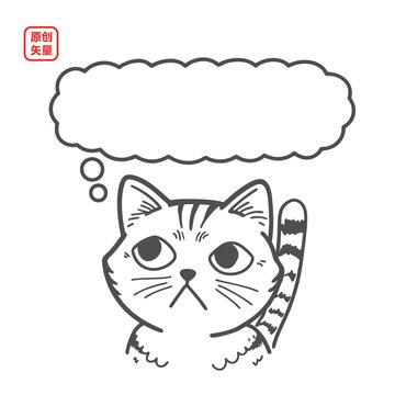 矢量插圖動物簡約線條小貓對話氣泡