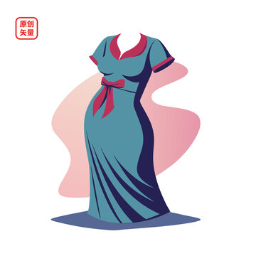 矢量插圖服裝女士長(zhǎng)裙孕婦裝