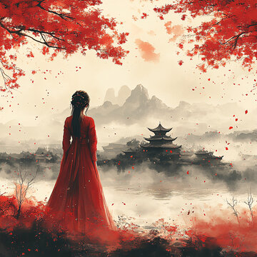 紅衣少女設(shè)計古風