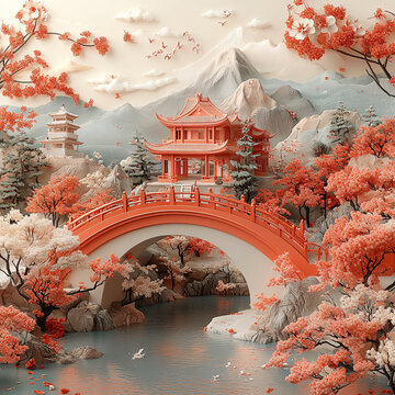 日式紅色拱橋