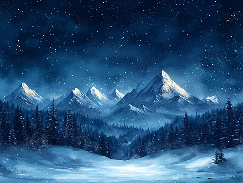 雪夜風景無框畫