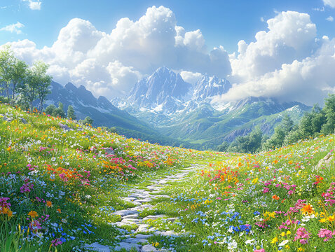 唯美夢幻花田場景