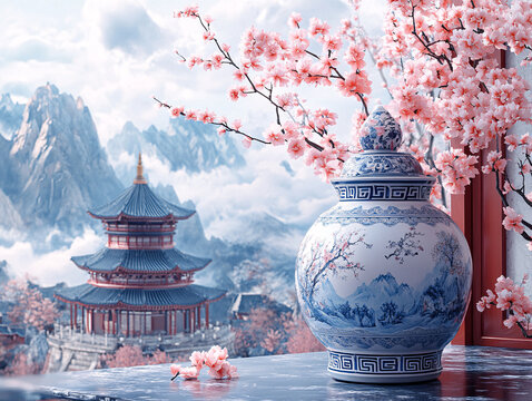 青花瓷山水青花瓷風(fēng)景