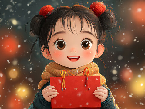 喜慶新年拜年女孩