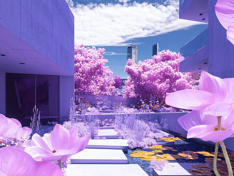 花海中的建筑