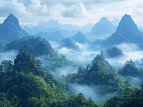 霧漫群峰圖片素材下載