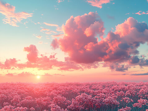 唯美夕陽花海