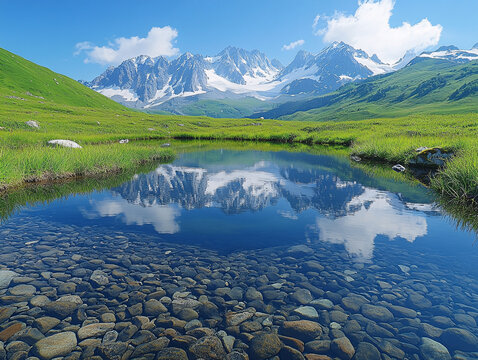雪山河流濕地草壁紙