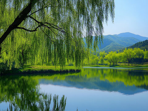 湖畔綠柳
