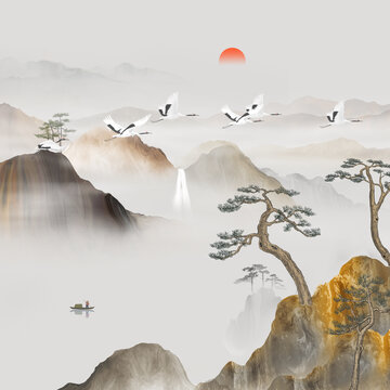 松鶴延年山水畫