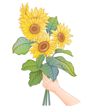 手拿著向日葵花束