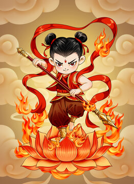 中國神話故事人物哪吒封神榜插畫