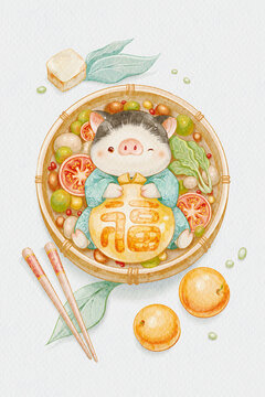 福袋小豬插畫