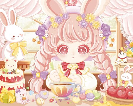 小兔公主的生日會(huì)場景插畫