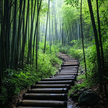 竹林臺(tái)階山路