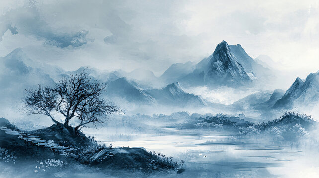 水墨數(shù)字畫(huà)山水畫(huà)壁紙