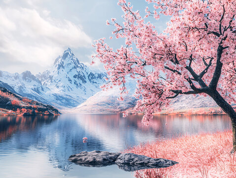 唯美山花意境桃花