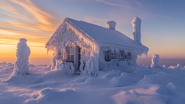 冬天雪屋積雪雪景