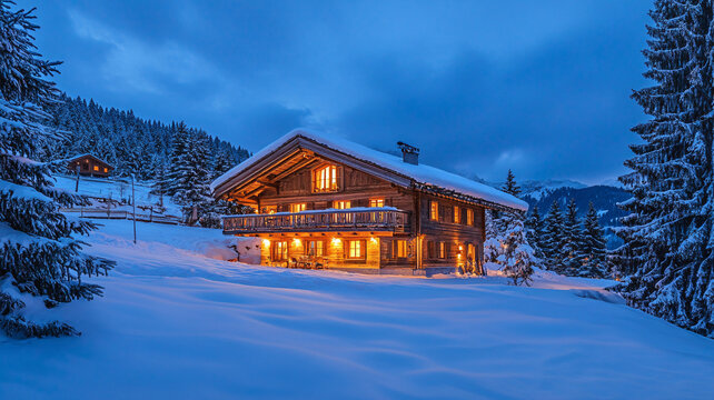 山巒小屋雪景