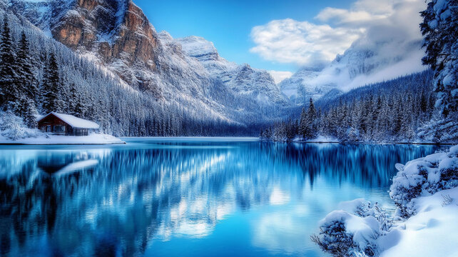 唯美冬日湖景