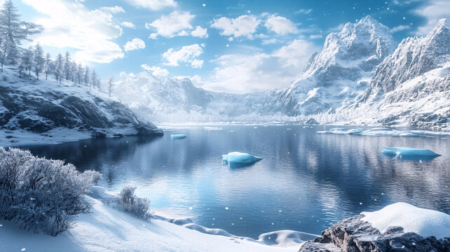 唯美冬日湖景