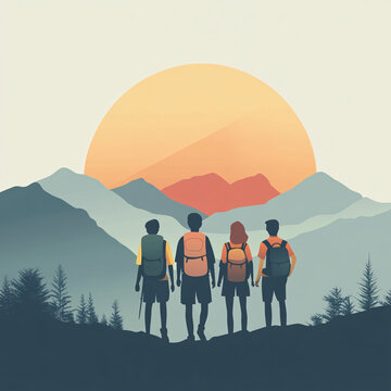登山隊背影