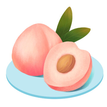 手繪桃子水果插畫素材元素