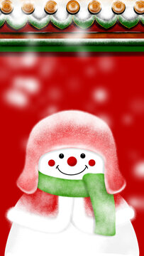 春節(jié)故宮紅墻雪人手機(jī)壁紙