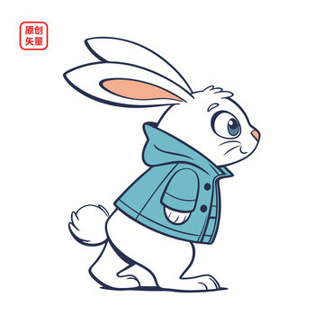 矢量插圖動(dòng)物穿外套兔子