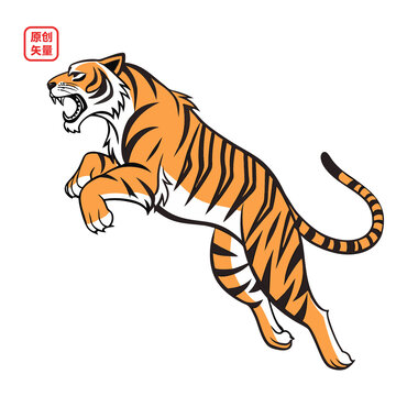 矢量插圖動(dòng)物跳躍老虎