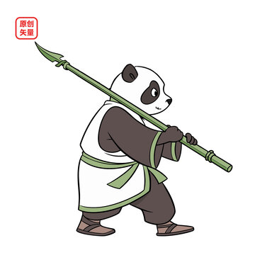 矢量插圖動(dòng)物戴斗笠拿戰(zhàn)杖熊貓