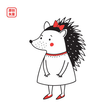 矢量插圖動物簡約穿裙子小刺猬