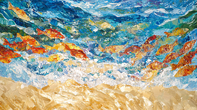 浪花油畫
