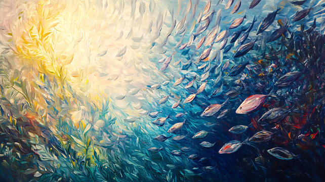 魚群油畫