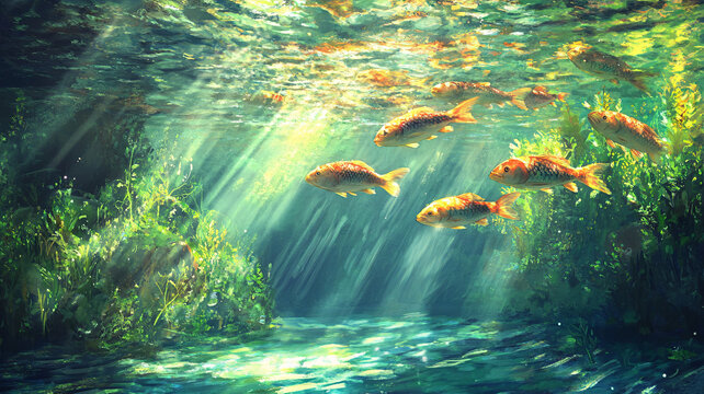 鯉魚溪流背景