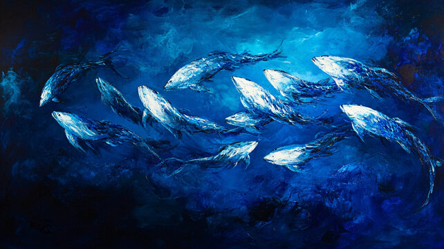 油畫魚群
