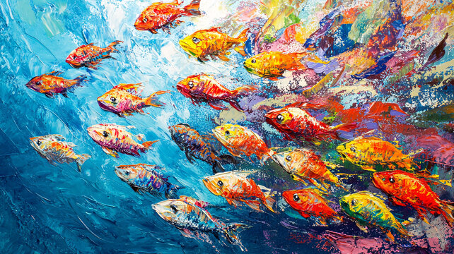 油畫魚群