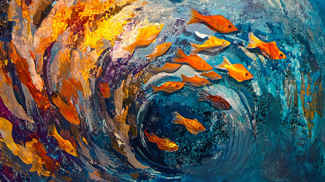 油畫魚群